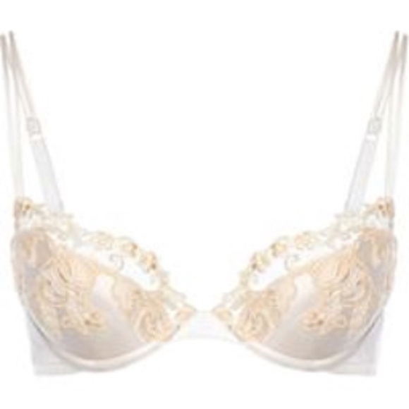 La Perla Maison Silk White Bra with Gold Lace 32C - Picture 2 of 5